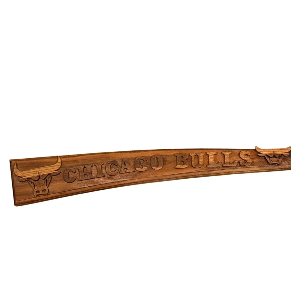 Vintage Hand-Carved Wood Chicago Bulls 3D Sign Wall Decor Man Cave NBA Art